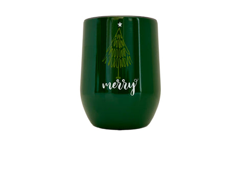 HOLIDAY WINE TUMBLER CANDLE - GREEN "MERRY"