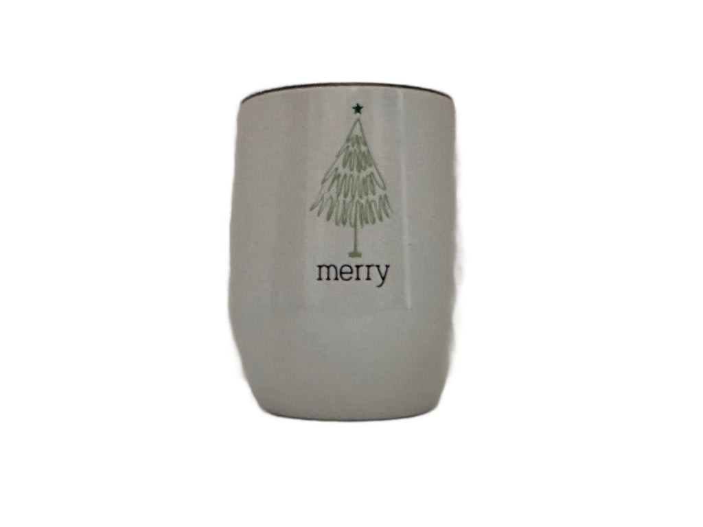 HOLIDAY WINE TUMBLER CANDLE - WHITE "MERRY"